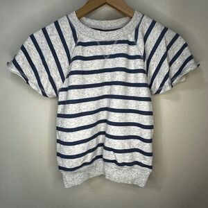 SO Kids Striped Raglan Short Sleeve Sweatshirt‎ Size M 8 Gray Navy Blue Casual